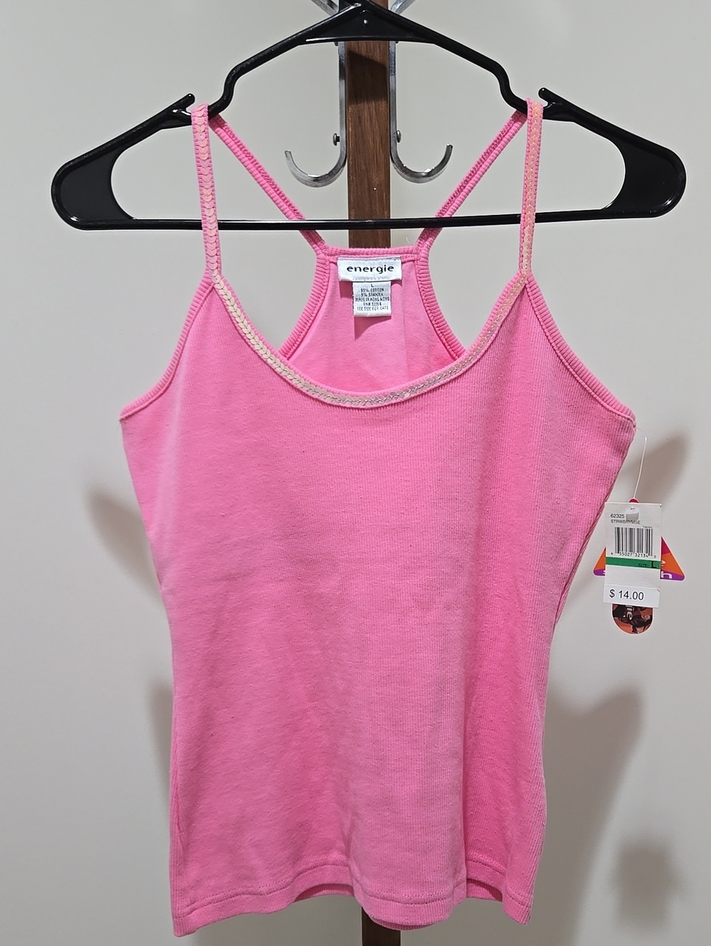 Vintage Y2K Deadstock NWT Energie Pink Sequin Tank Top Size Large